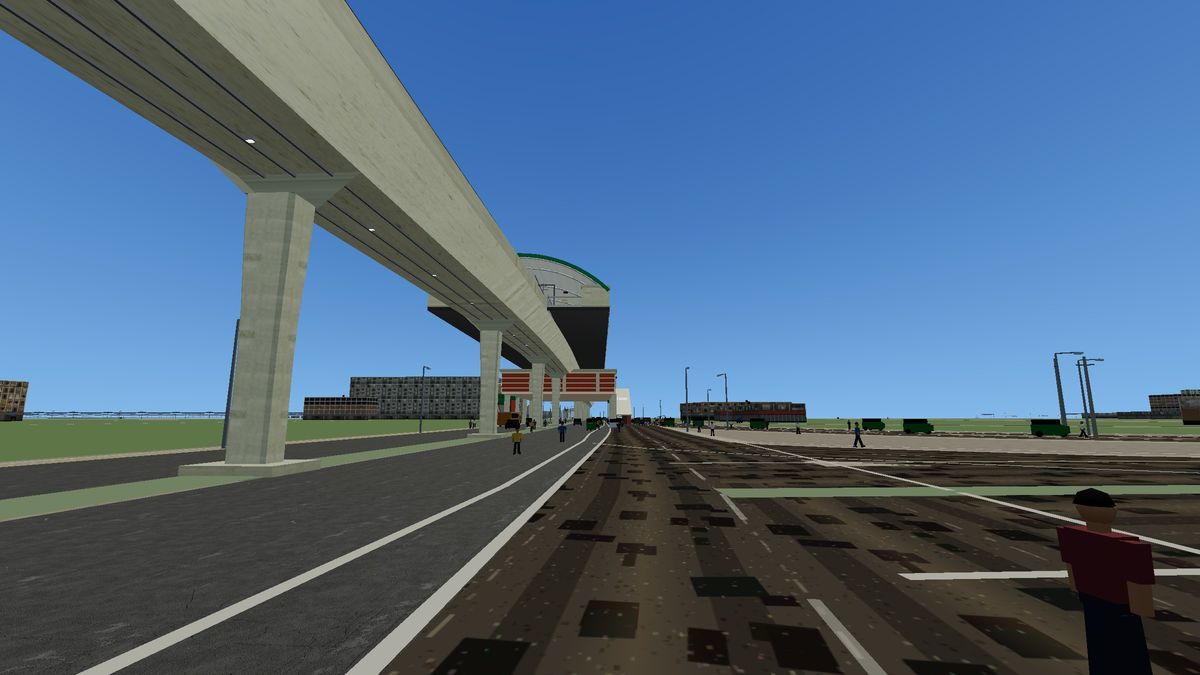 Bijoy Sarani station with open parade-ground space beside the MRT Line 6 viaduct in Mirpur Drive