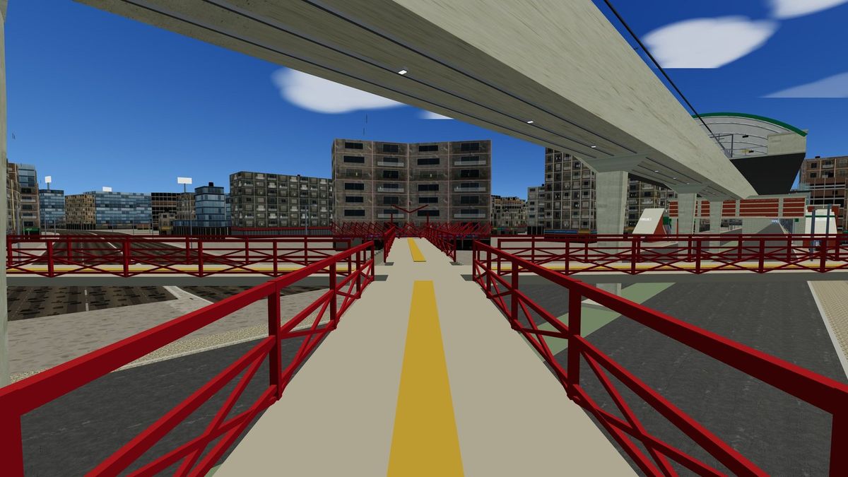 Walking across the red steel Mirpur 10 foot over bridge beneath the metro viaduct in Mirpur Drive