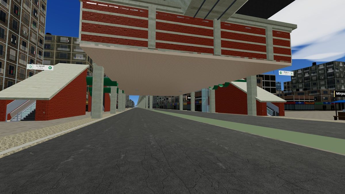 Brick station entrance buildings under the metro concourse at Mirpur 10 golchokkor in Mirpur Drive